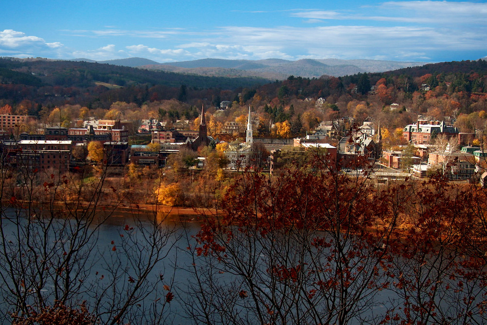 The fall landscape in Brattleboro, Vermont. Brattleboro is one of the best cities to live in Vermont.