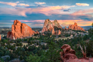 Sunset Over Garden of the Gods Park in Colorado Springs stock photo