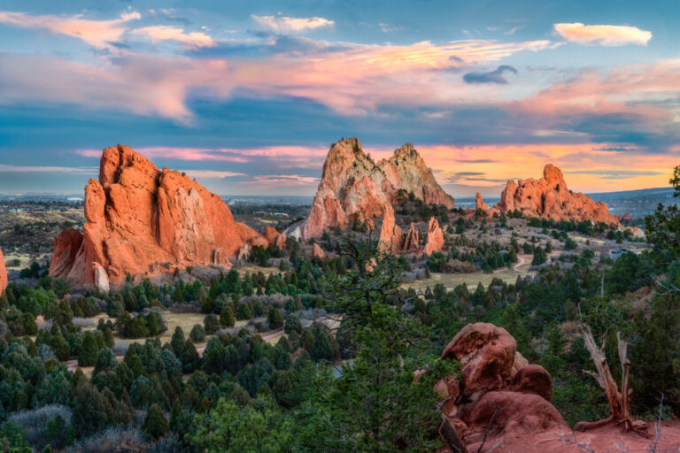 Sunset Over Garden of the Gods Park in Colorado Springs stock photo