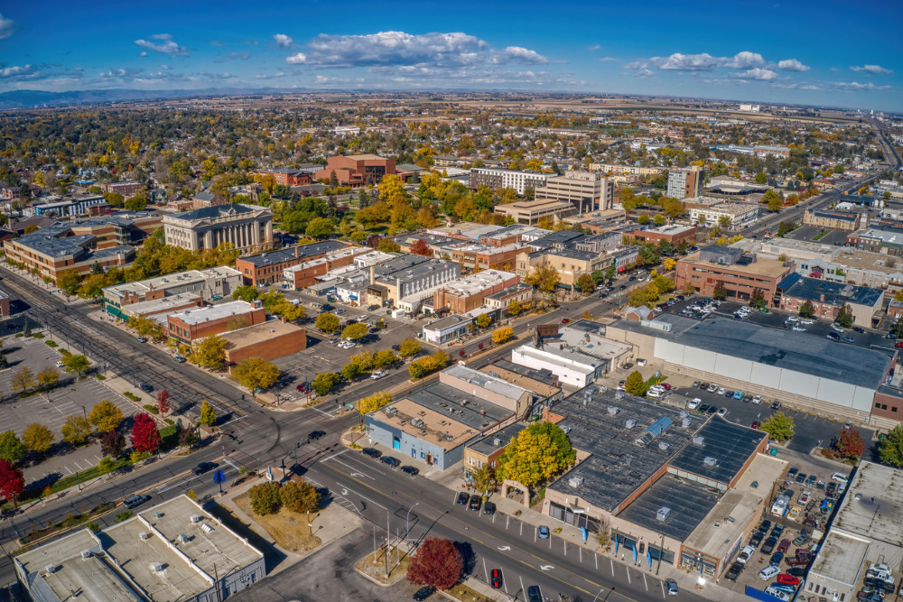 An aerial shot of Greeley, Colorado, during autumn. Greeley is a great city to live in Colorado.