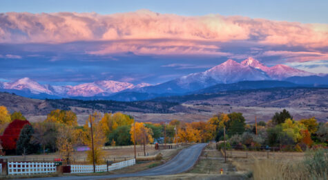 Long's Peak sunrise on a fall morning in Longmont, Colorado.