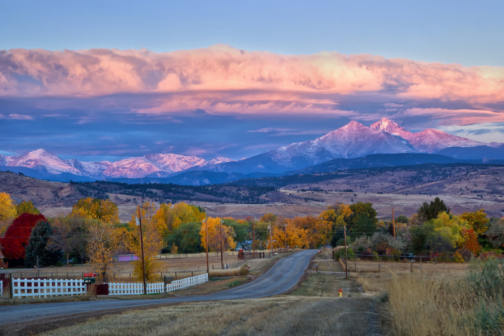 Long's Peak sunrise on a fall morning in Longmont, Colorado. Longmont is a great city to live in Colorado.