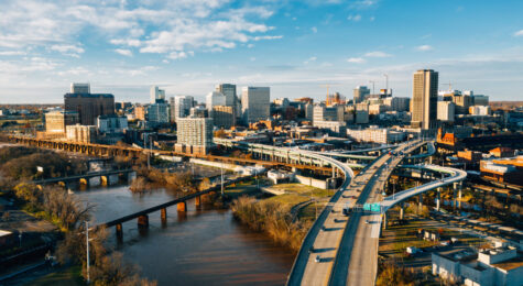 An aerial view of the Richmond, Virginia skyline.