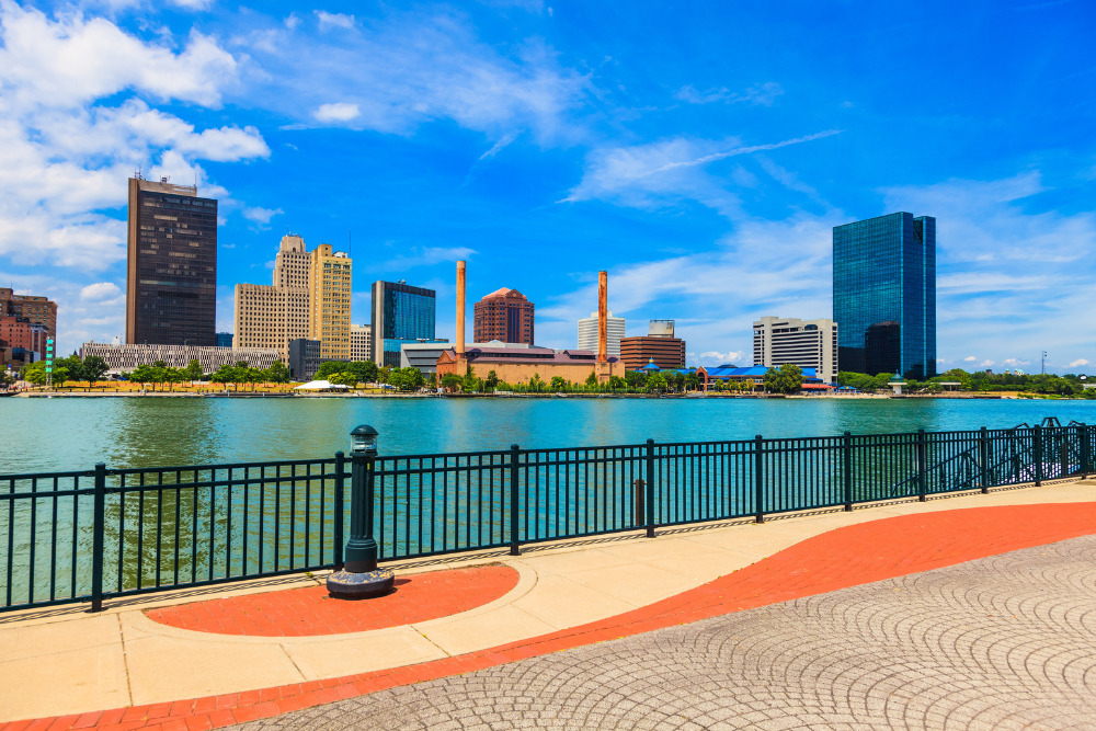 The Toledo, Ohio, skyline overlooking the Maumee River. Toledo is one of the best places to live in Ohio.