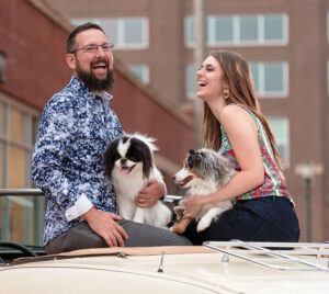 Angie Volzke, her husband and their dogs in Casper, WY