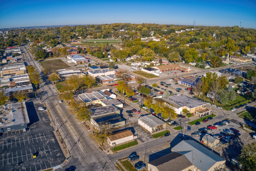 Aerial View of the Omaha Suburb of Bellevue, NE. Bellevue is one of the best cities to live in Nebraska.
