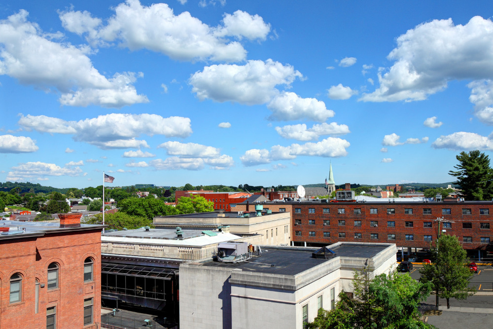 A view of buildings in downtown Danbury, Connecticut. Danbury is a one of the best cities to live in Connecticut.
