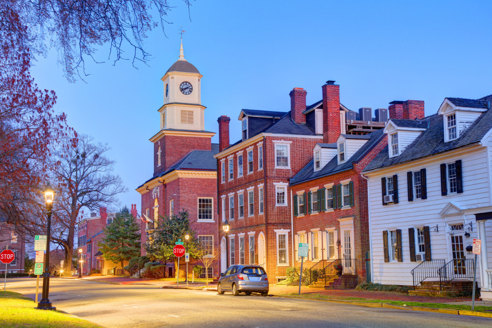 An image of downtown Dover, Delaware. Dover is a great city to live in Delaware.