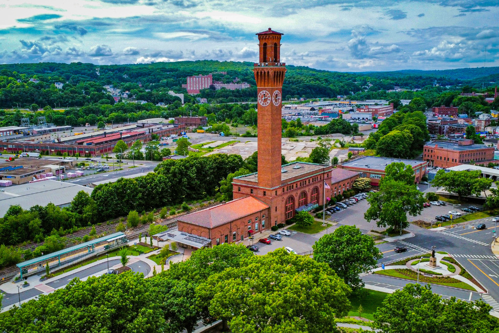 Waterbury, CT, is known for its historic architecture, including the Republican American clock tower built in 1916. 