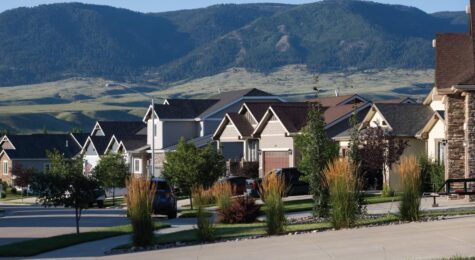 The mountains provide a backdrop to the homes in the Centennial Hills neighborhood of Casper, Wyoming.