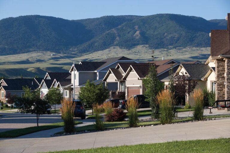 The mountains provide a backdrop to the homes in the Centennial Hills neighborhood of Casper, Wyoming.