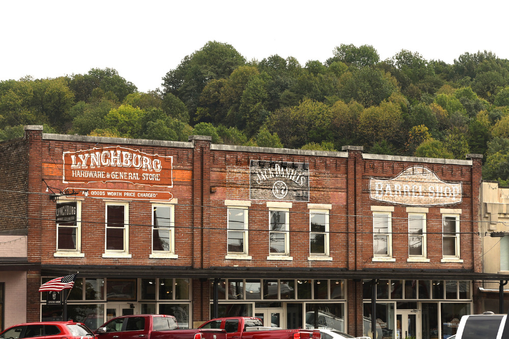 ynchburg Hardware and General Store, Jack Daniel's and Barrel shop in the traditional commercial block close to the Jack Daniels Distillery.