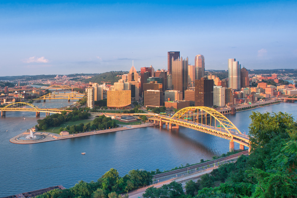 A panoramic view of Pittsburgh, PA and the 3 rivers.