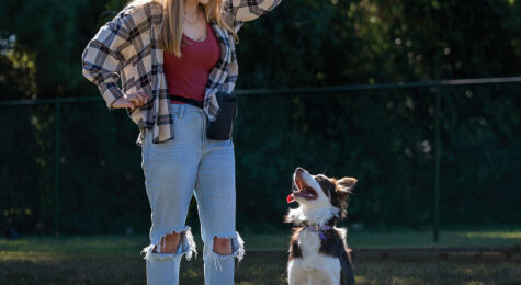 Morgan May and her dog, Mozart, at Greenville’s Off-Leash Dog Area.