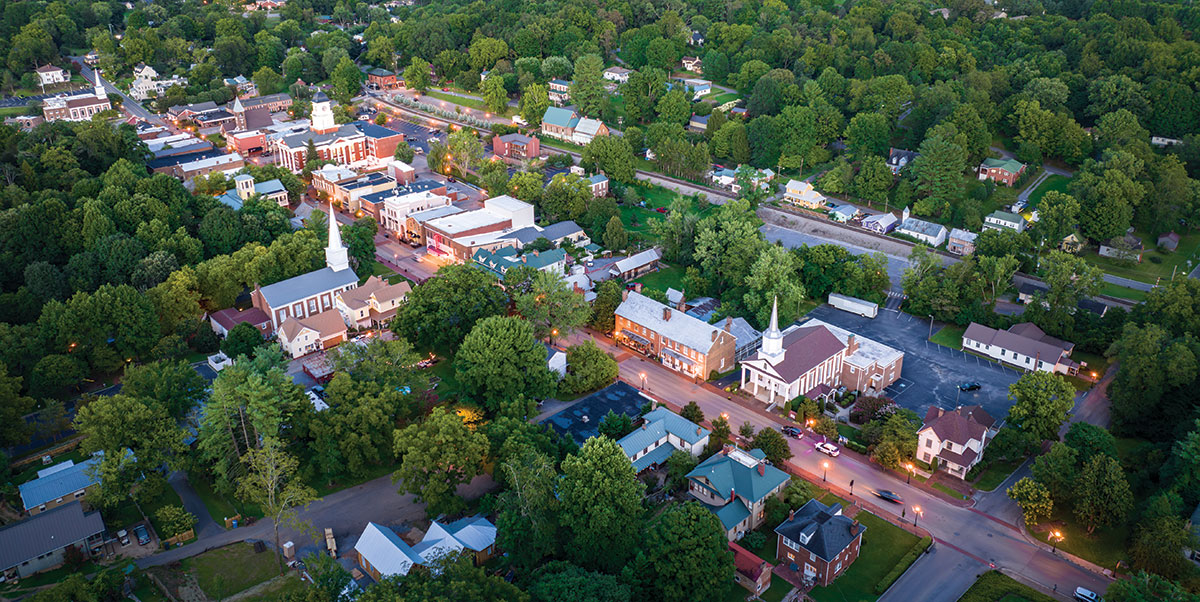 Aerial view of downtown Jonesborough, TN