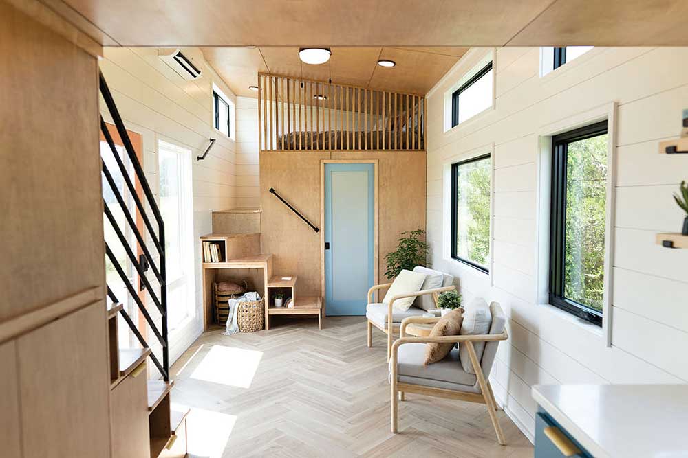 Exterior and interior views of Wind River Tiny Homes in Cleveland, TN.