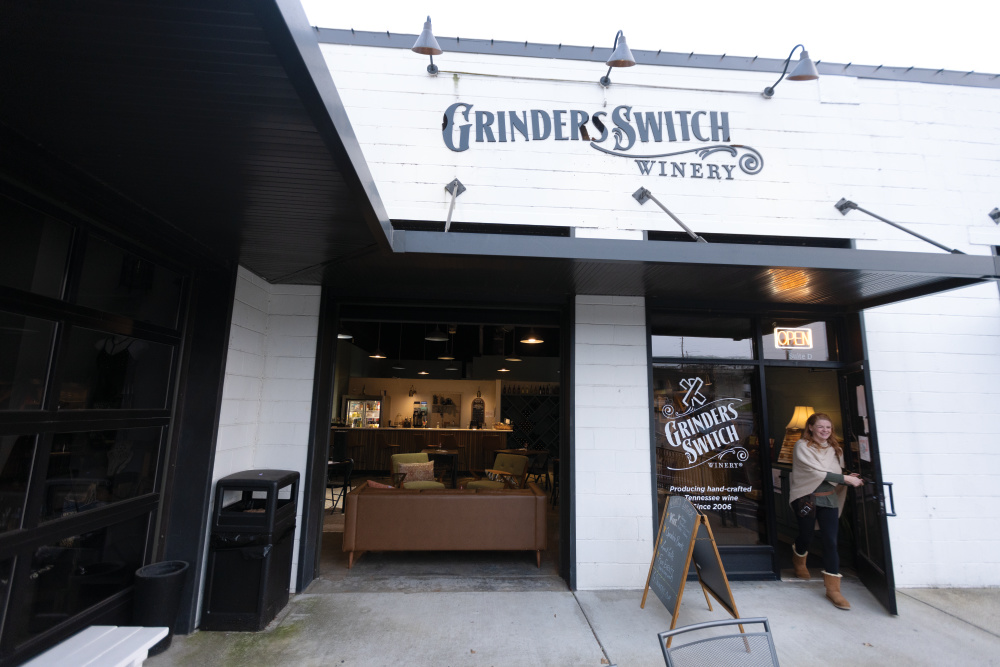 Visitors enjoy the outdoor patio at Grinder's Switch Winery in Columbia, Tennessee.