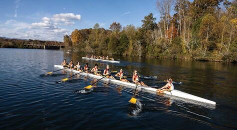 The Oak Ridge Rowing Association's Atomic Rowing team practices on Melton Hill Lake in Oak Ridge, Tennessee.