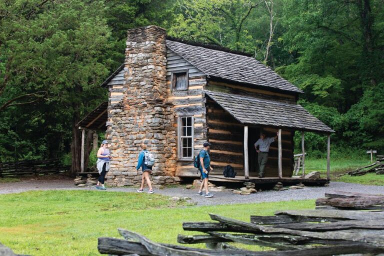 John Oliver Place at Cades Cove during Vehicle-Free Day in Great Smoky Mountains National Park in Townsend, TN.