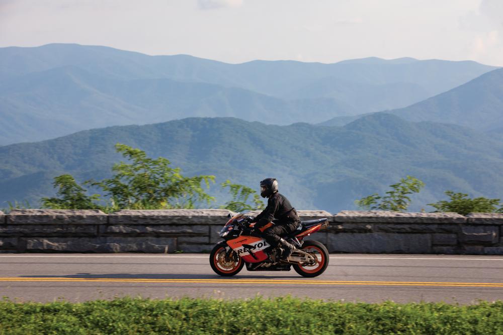 Motorcyclists ride along Foothills Parkway in the Great Smoky Mountains National Park in Blount County.