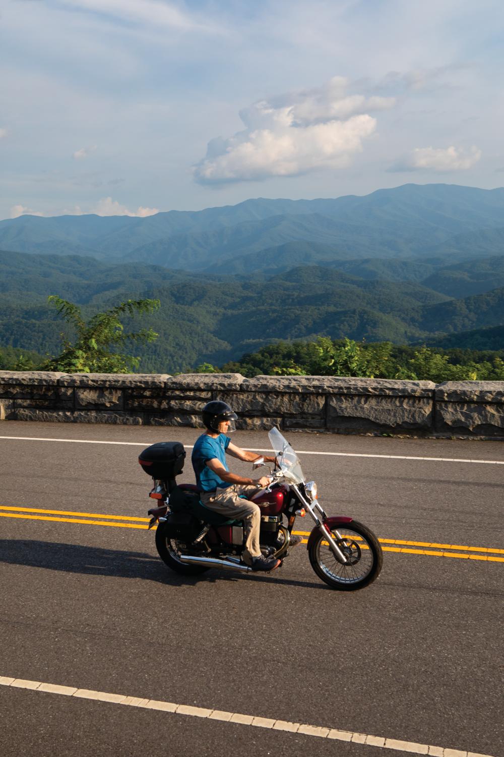 Motorcyclists ride along Foothills Parkway in the Great Smoky Mountains National Park in Blount County.
