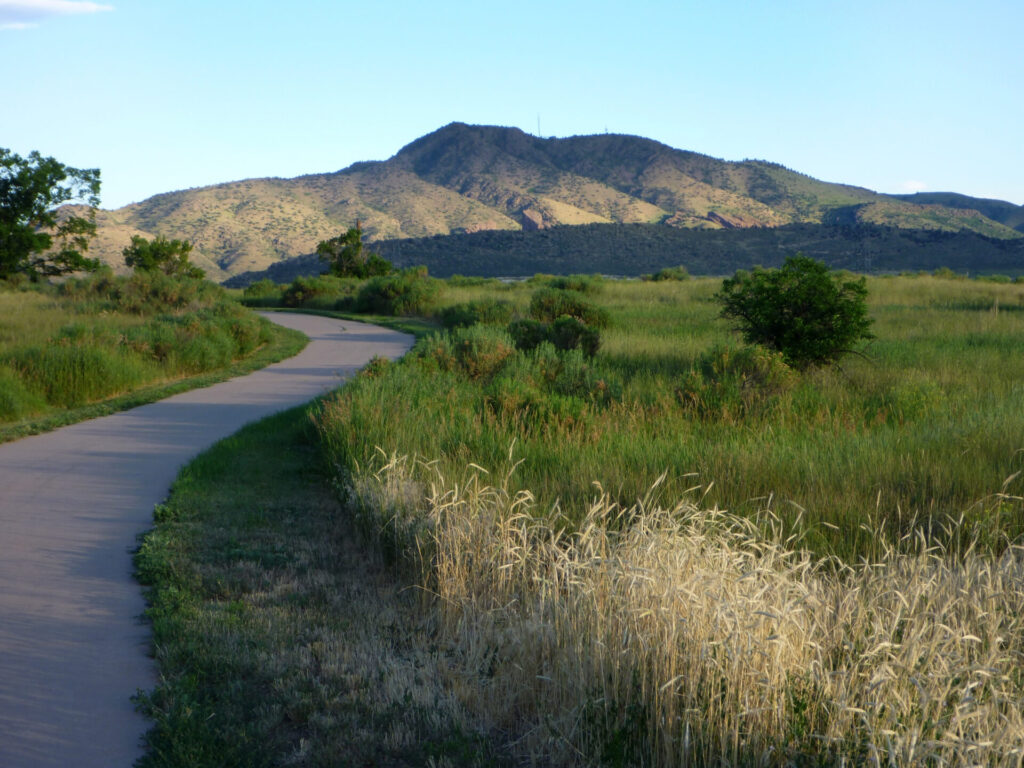 Sunrise over state park grasslands and foothills in Lakewood, Colorado