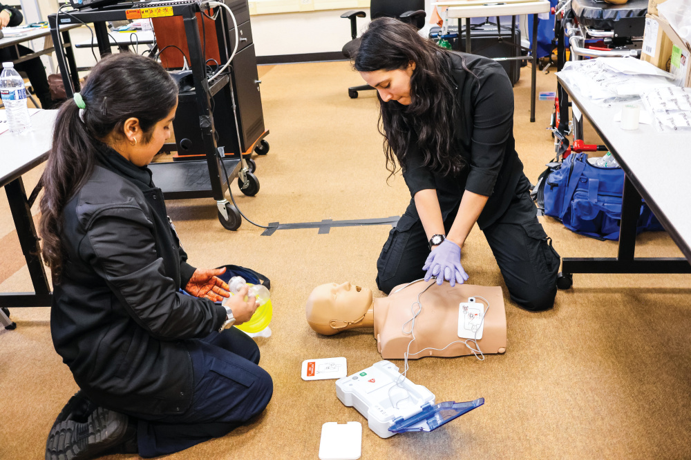 Students train for careers as emergency medical technicians.
