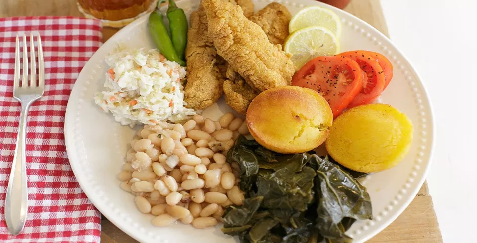 Find Southern classics like fried catfish and collard greens at The Old Country Store