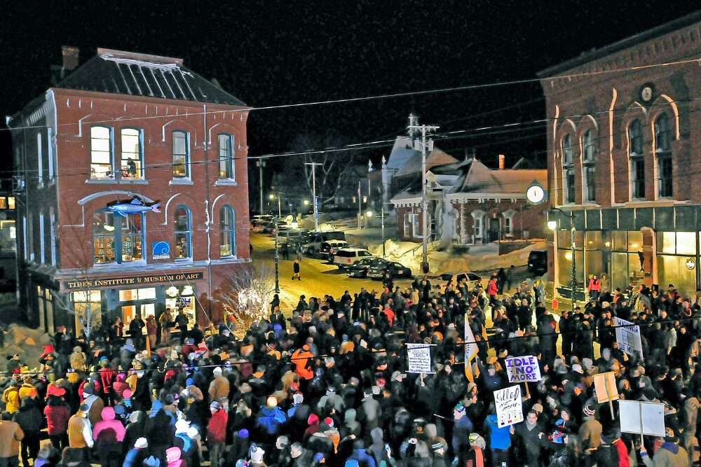 The new years eve ball drop in Eastport, Maine, features a sardine and a maple leaf.