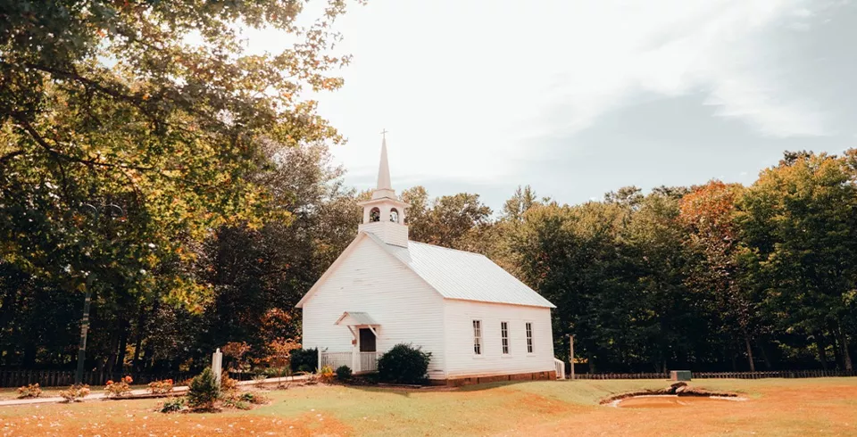 The 100-year-old Village Chapel at Casey Jones Village in Jackson, TN