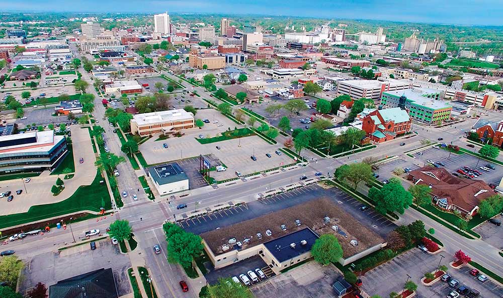 Aerial shot of part of the MedQuarter campus in Greater Cedar Rapids, IA.