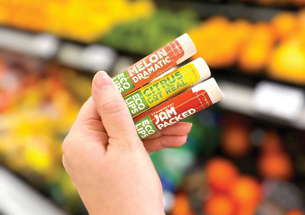 Shot of three Eco Lips products. Eco Lips, a fair trade and organic lip care company, started in its founder’s kitchen in the Greater Cedar Rapids, IA, area.