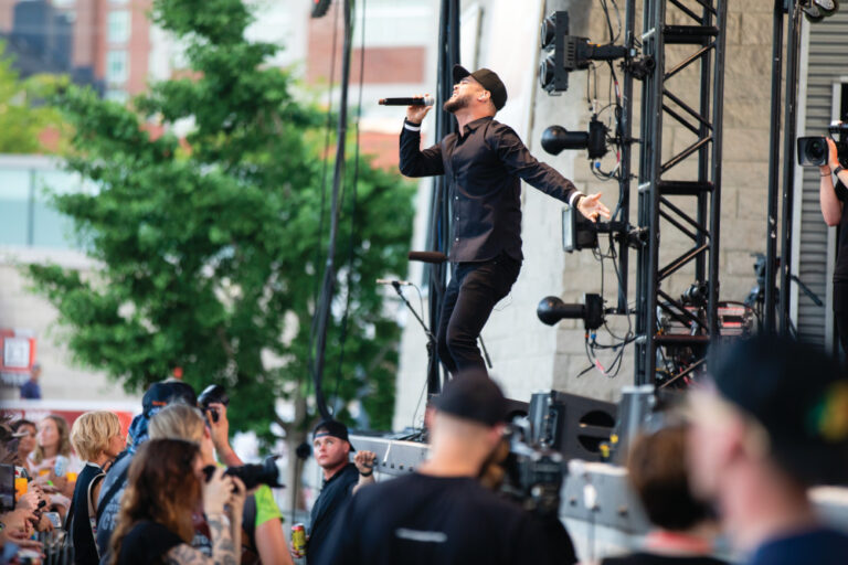 Artist Shy Carter performs on stage at Ascend Amphitheater during the CMA (Country Music Association) Fest in downtown Nashville, Tennessee.