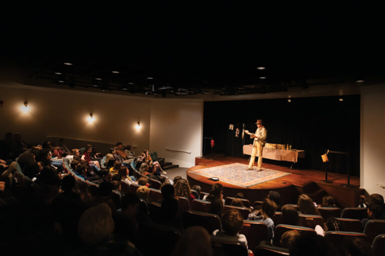Award-winning performer Antonio Rocha tells stories of his international travels to a group of fifth graders at the International Storytelling Center.