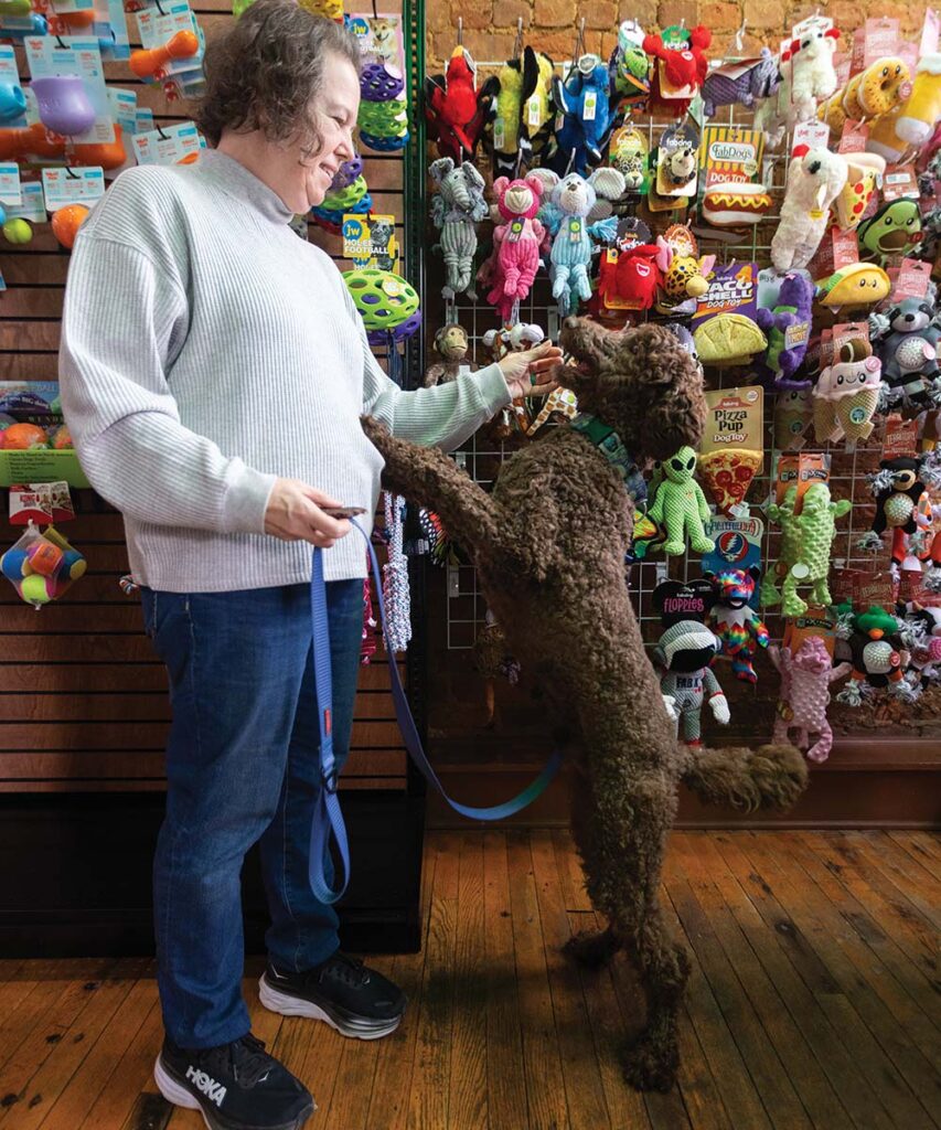 Bonnie Cunningham and her dog Ernie shop at Tennessee Tails Pet Boutique in Jonesborough, TN.