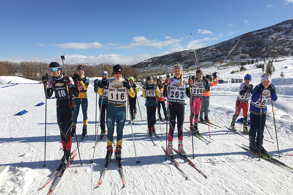 Young skiers line up for a race at The Casper Mountain Biathlon Club in Casper, WY, which is a magnet for winter snow sports.