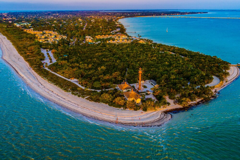 Sanibel Island,Florida Aerial Sunrise stock photo
