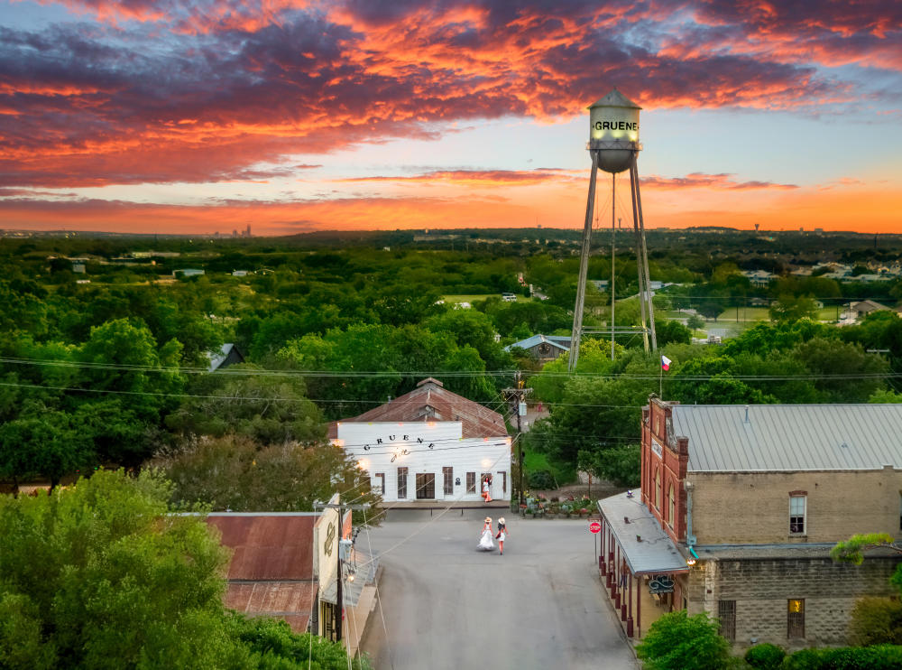 Sunset in Gruene, a historic neighborhood in New Braunfels, TX. New Braunfels is among the best places to live in the U.S.