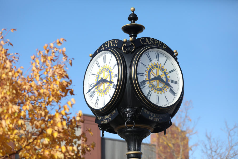 The clock in the Old Yellowstone District in downtown Casper, Wyoming.