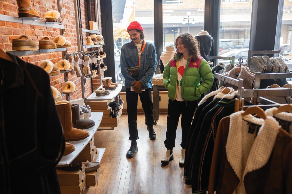 Visitors shop for boots at Lou Taubert Ranch Outfitters in downtown Casper, Wyoming.