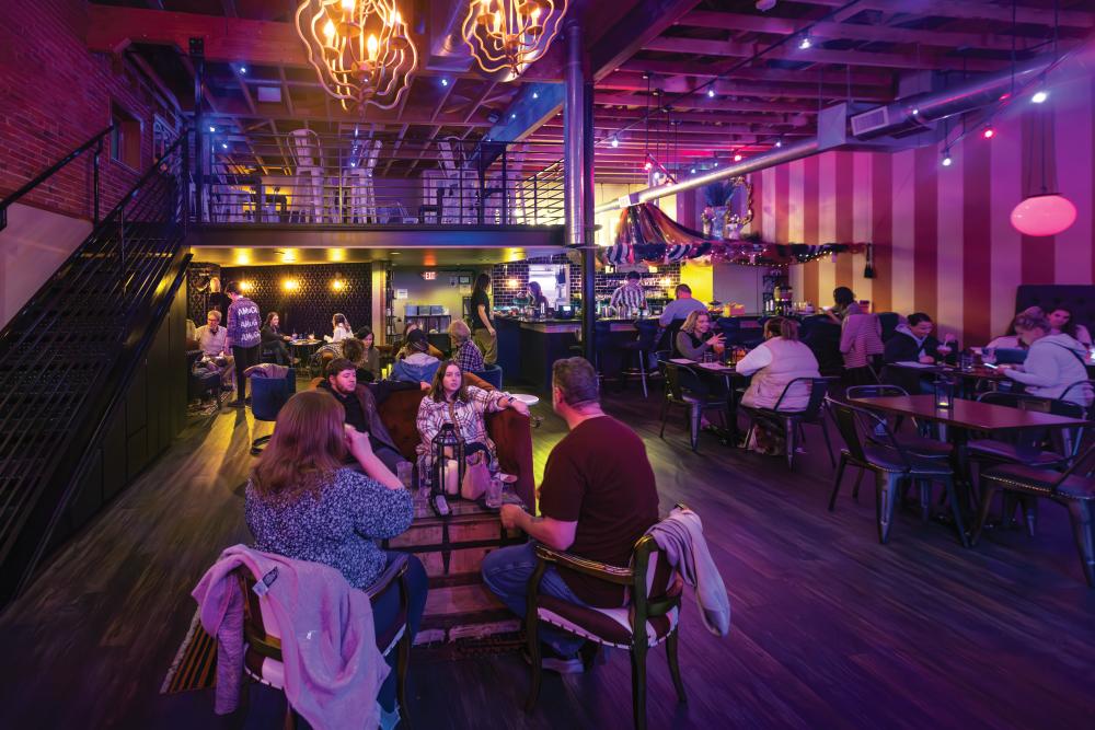 Visitors enjoy drinks at Backwards Distilling Company in downtown Casper, Wyoming.