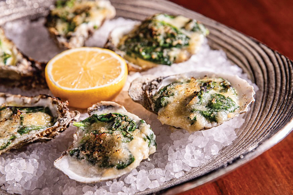 Oysters are served on a bed of crushed ice at Prime & Pearl in Gainesville, FL.