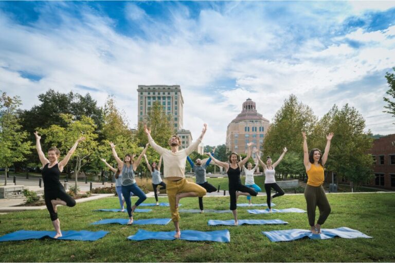Arras downtown hotel Asheville Asheville Wellness tours yoga in Pack Square Park