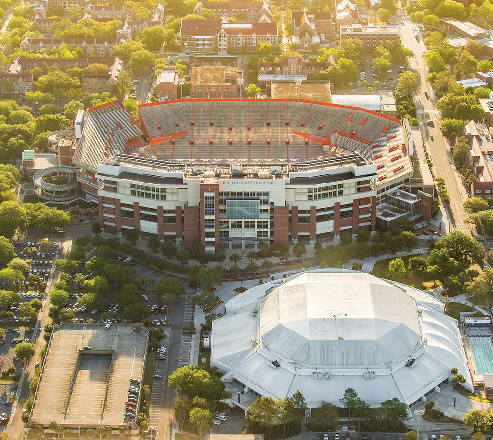 University of Florida's football stadium and basketball arena
