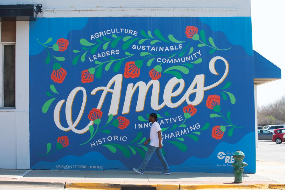Mural by artist Lauren Gifford in downtown Ames, Iowa