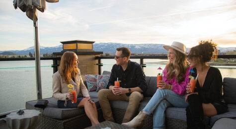 People enjoy drinks with a view of the marina at Sparks Water Bar in Sparks, NV.