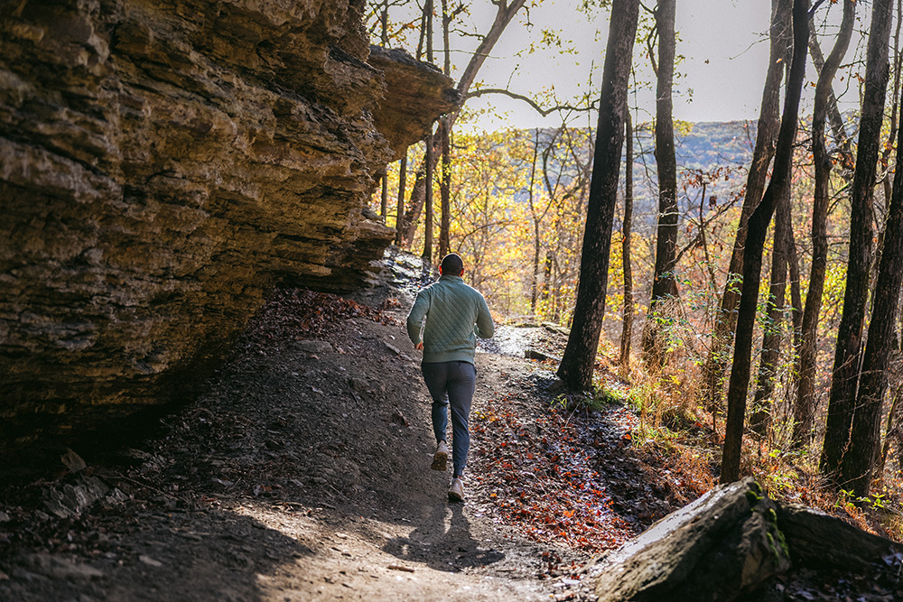 A man runs the trails at Devil’s Den State Park in West Fork, AR.