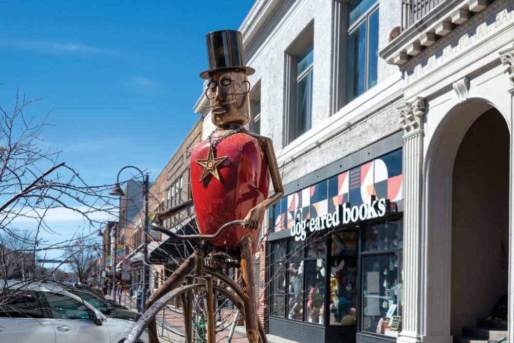 Riding High, sculpture by Steve Reddell, in Ames, IA 