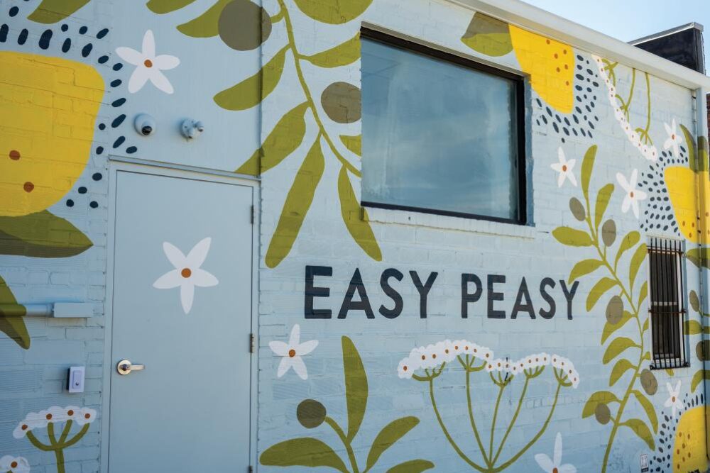 Easy Peasy mural on the side of Cook's Emporium in Ames, IA