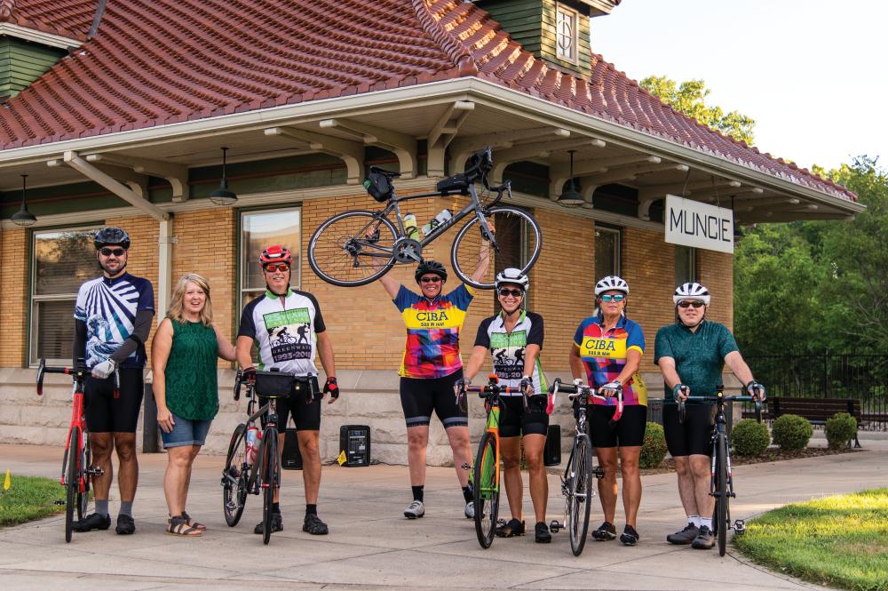 A group of bikers on Cardinal Greenway